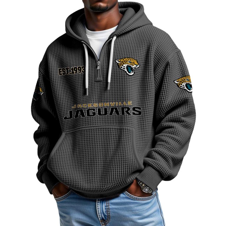 Jacksonville Jaguars EST 1993 Printed Quarter Zip Waffle Knit Hoodie