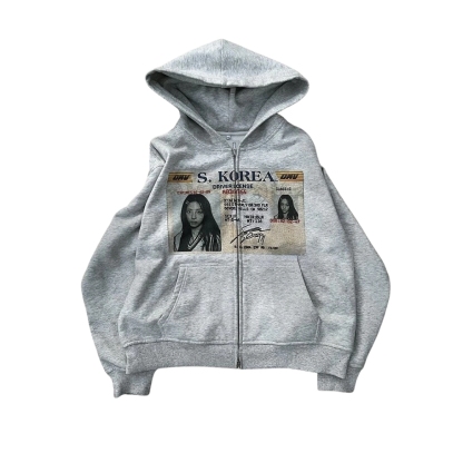 Korean Style ID Graphic Printed Zip Up Hoodie