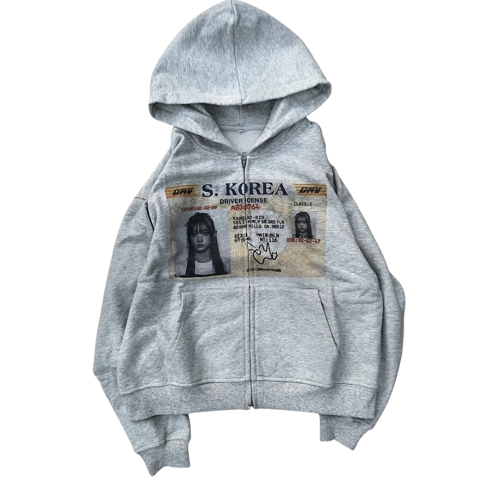 Korean Style ID Graphic Printed Zip Up Hoodie