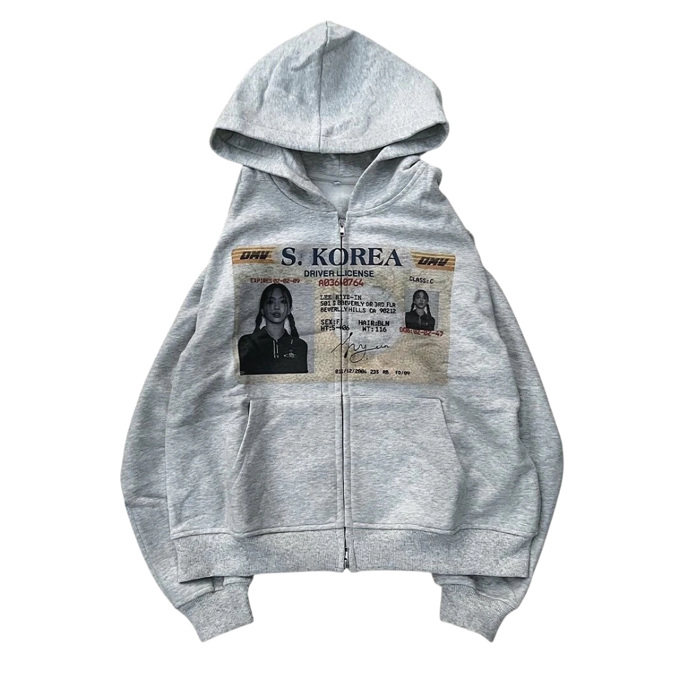 Korean Style ID Graphic Printed Zip Up Hoodie