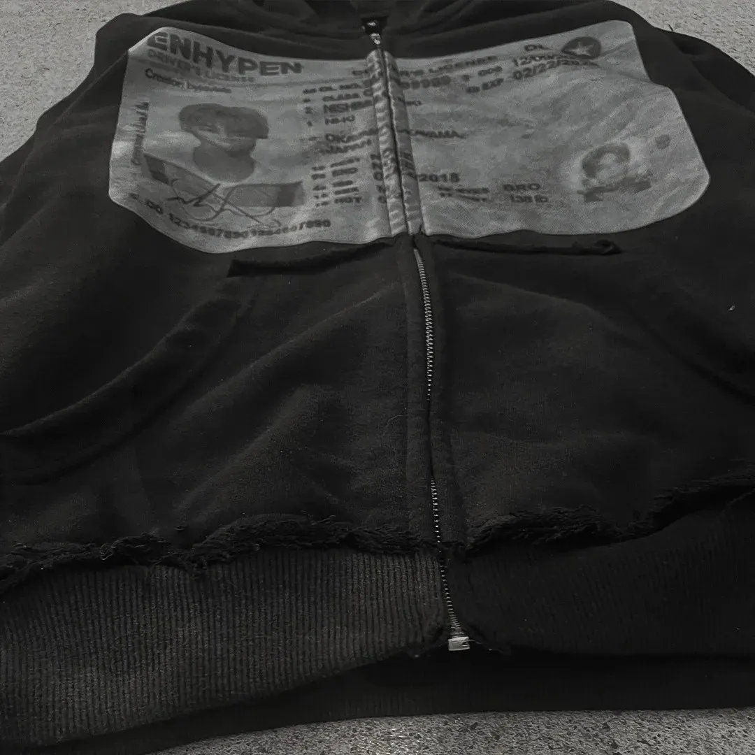Korean Style ID Graphic Printed Zip Up Hoodie