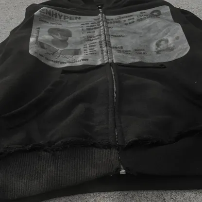 Korean Style ID Graphic Printed Zip Up Hoodie