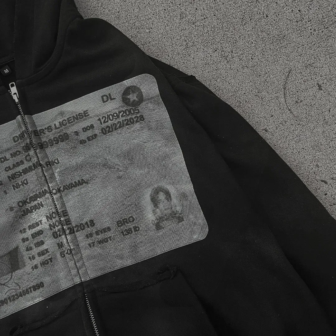 Korean Style ID Graphic Printed Zip Up Hoodie