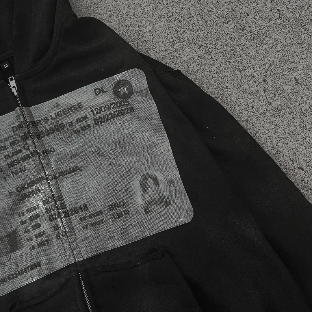 Korean Style ID Graphic Printed Zip Up Hoodie