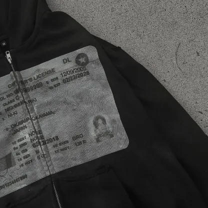 Korean Style ID Graphic Printed Zip Up Hoodie