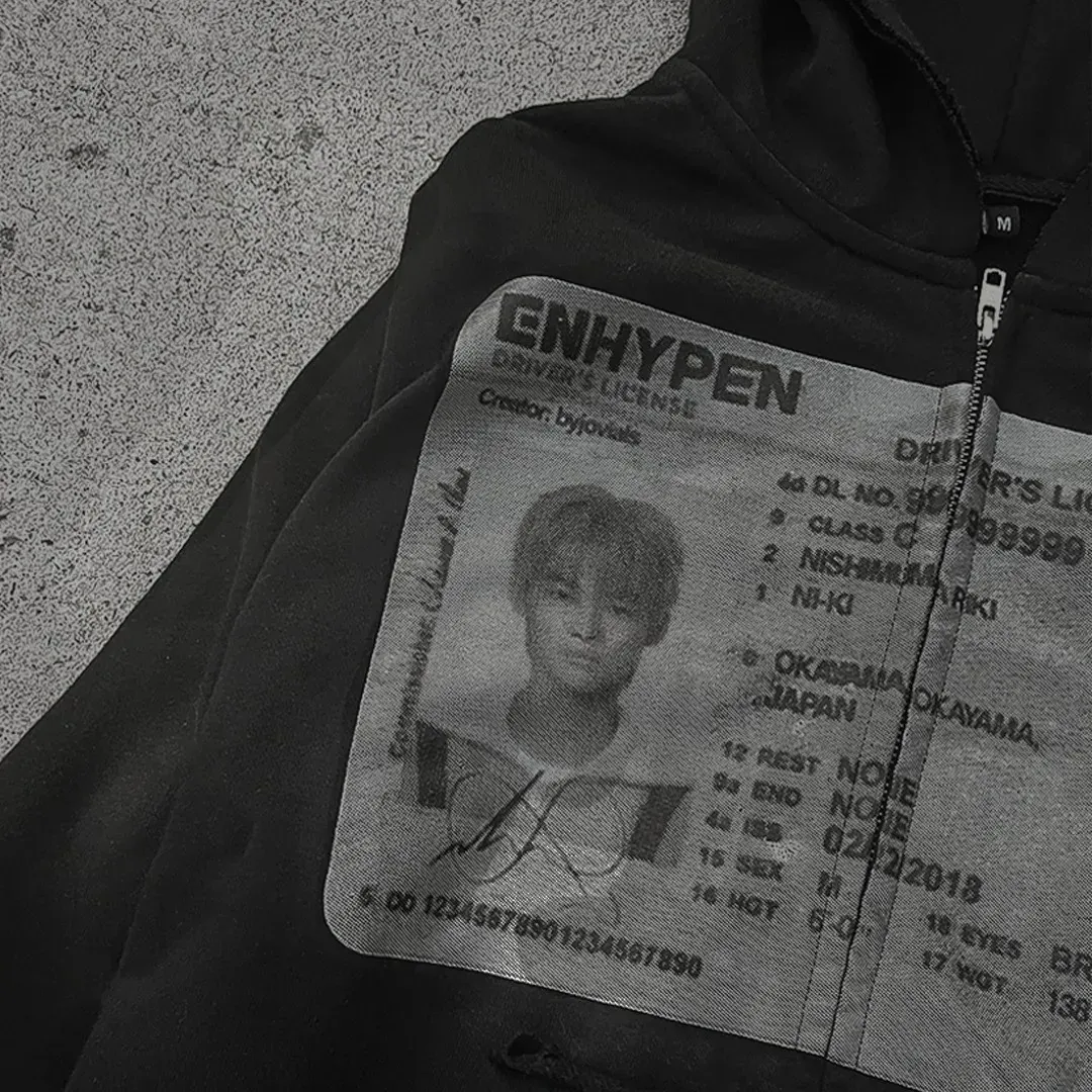 Korean Style ID Graphic Printed Zip Up Hoodie