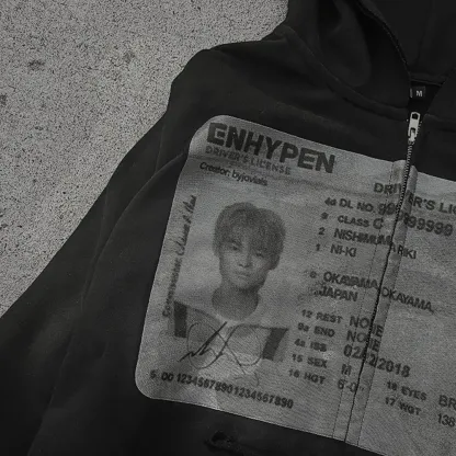 Korean Style ID Graphic Printed Zip Up Hoodie