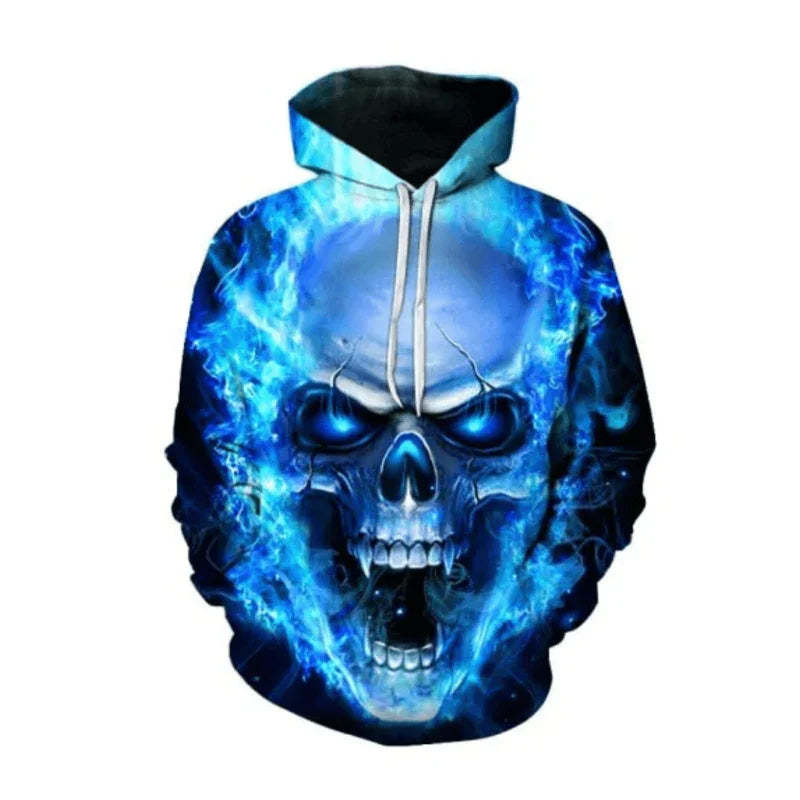 Blue Flames Skull Hoodie