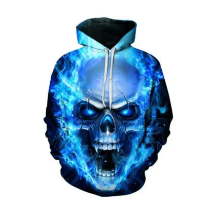 Blue Flames Skull Hoodie