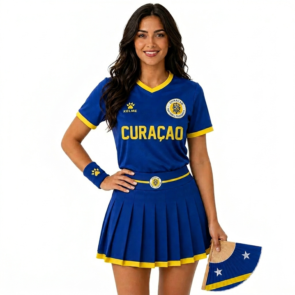 FIFA 2026 Curaçao Football Themed Two Piece Skirt Set For Women
