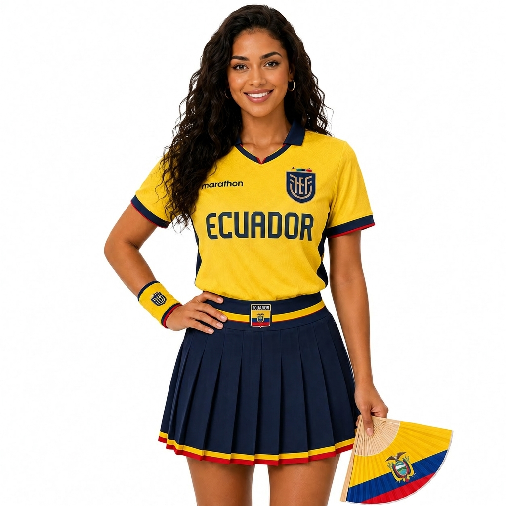 FIFA 2026 Ecuador Football Themed Two Piece Skirt Set For Women