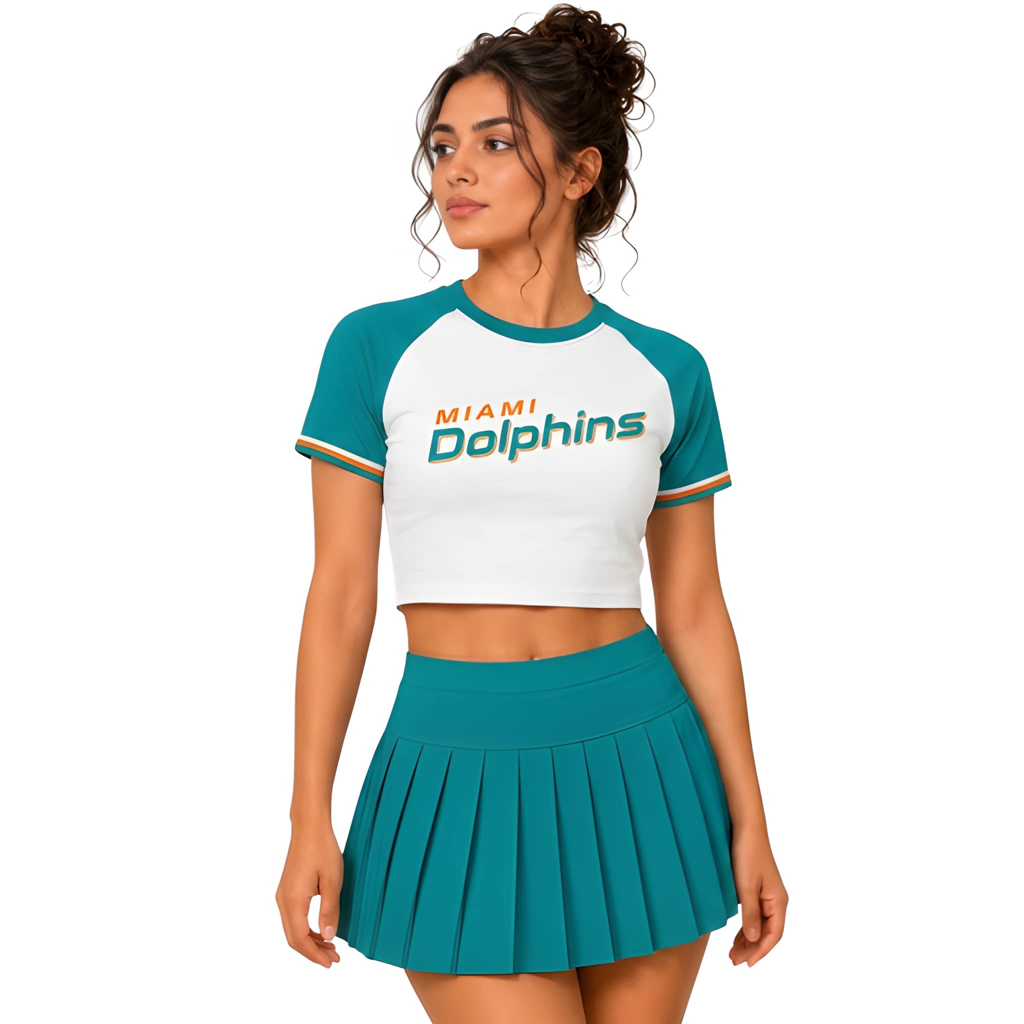 Miami Dolphins Football Team Printed Two Piece Top And Skirt Set For Women
