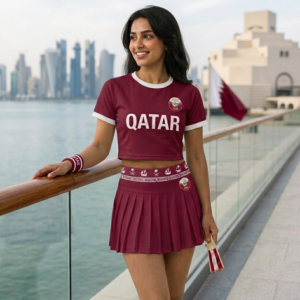 FIFA 2026 Qatar Football Themed Two Piece Skirt Set For Women