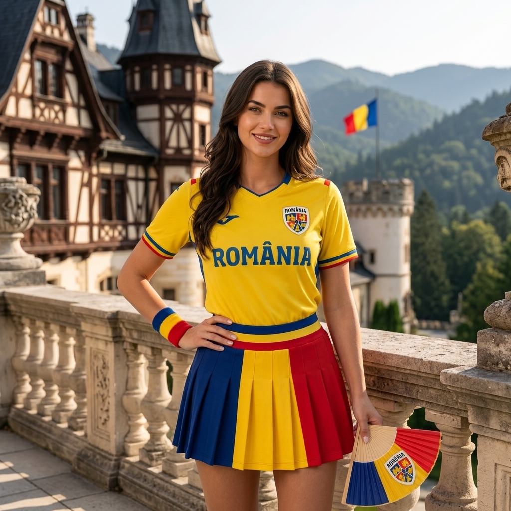 FIFA 2026 Romania Football Themed Two Piece Skirt Set For Women