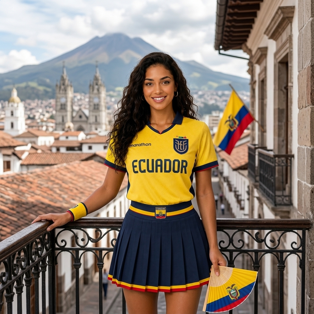 FIFA 2026 Ecuador Football Themed Two Piece Skirt Set For Women