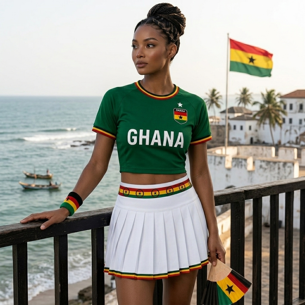 FIFA 2026 Ghana Football Themed Two Piece Skirt Set For Women