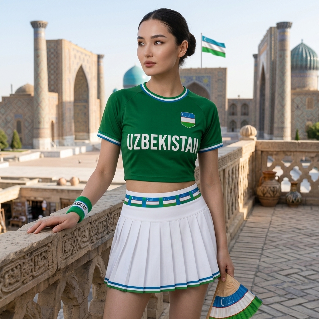 FIFA 2026 Uzbekistan Football Themed Two Piece Skirt Set For Women