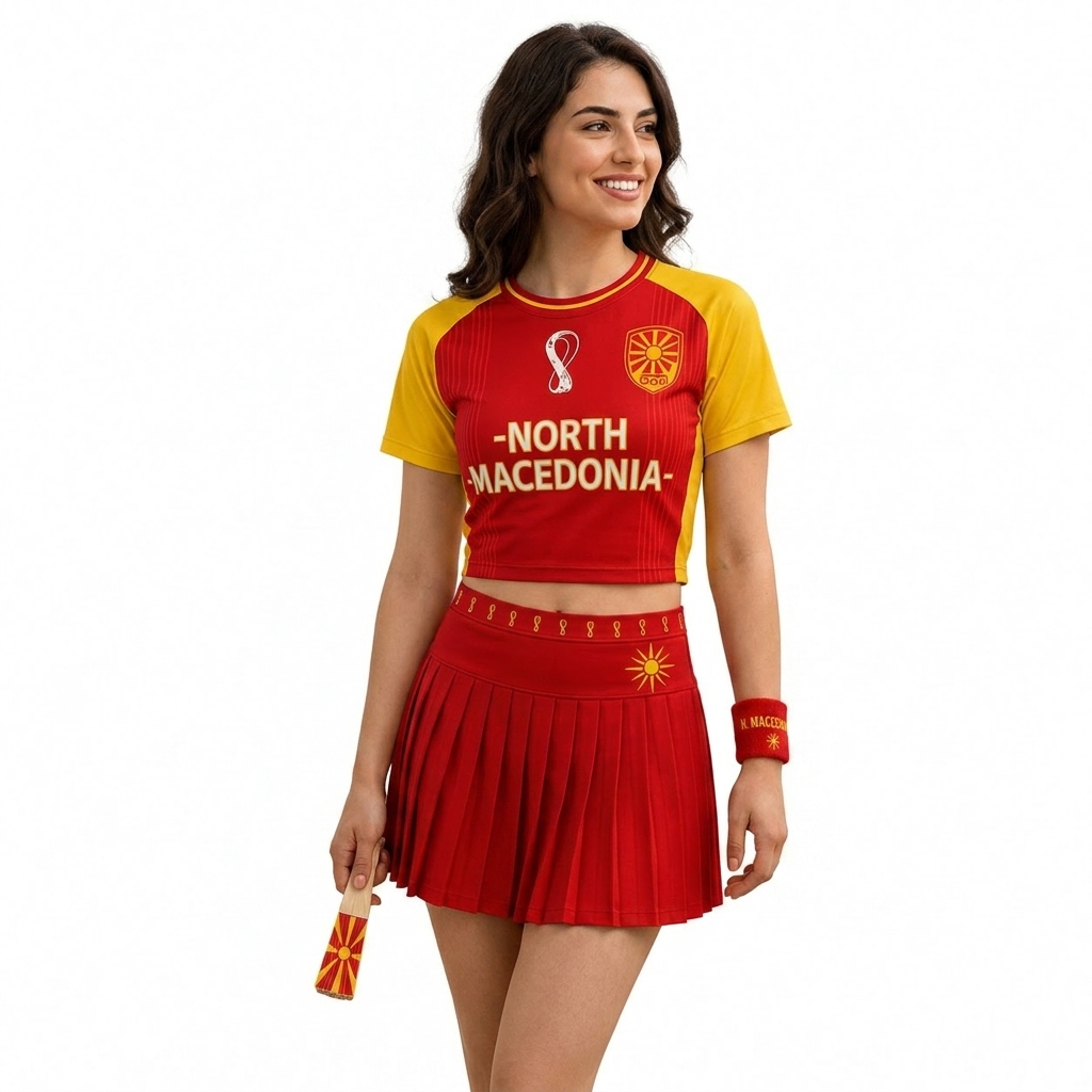 FIFA 2026 North Macedonia Football Themed Two Piece Skirt Set For Women