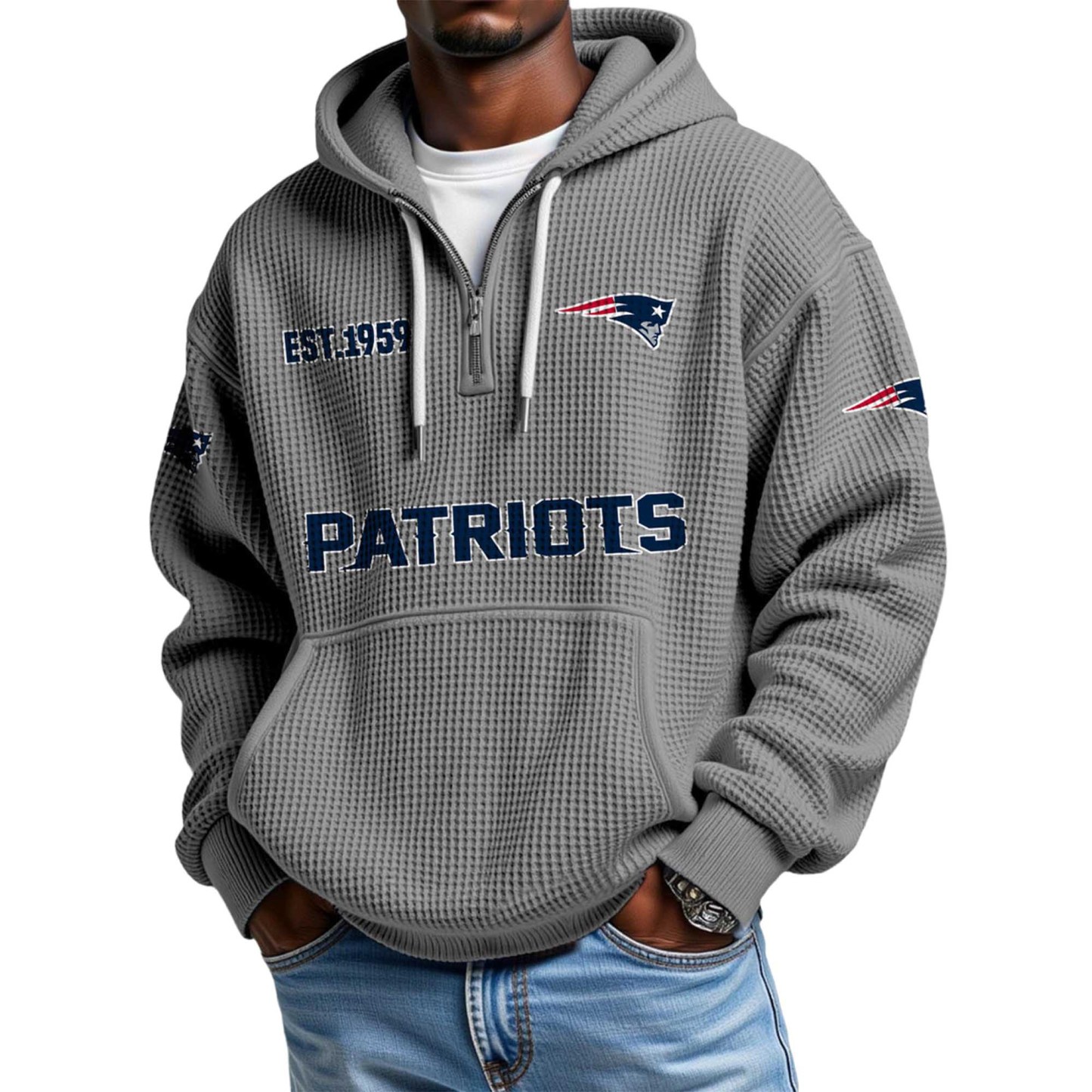 Patriots EST 1959 Quarter Zip Waffle Hoodie