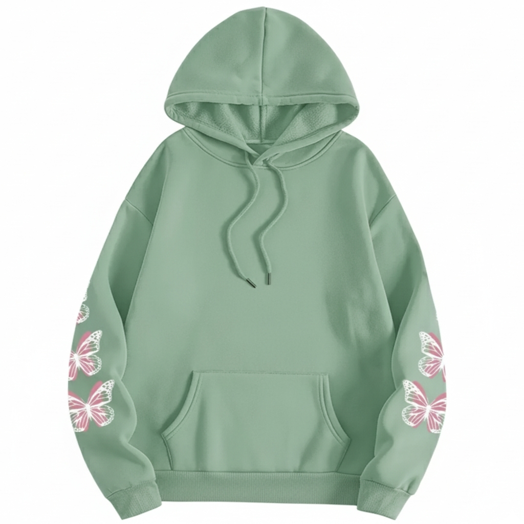 Plus Size Butterfly Print Drawstring Hoodie