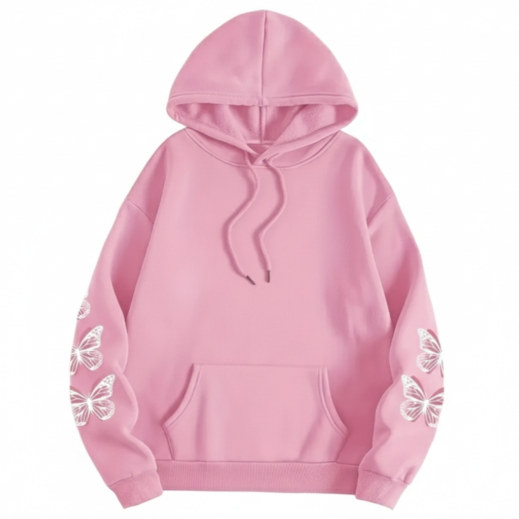 Plus Size Butterfly Print Drawstring Hoodie