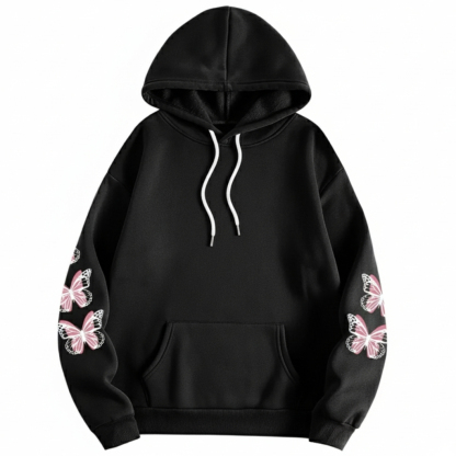 Plus Size Butterfly Print Drawstring Hoodie