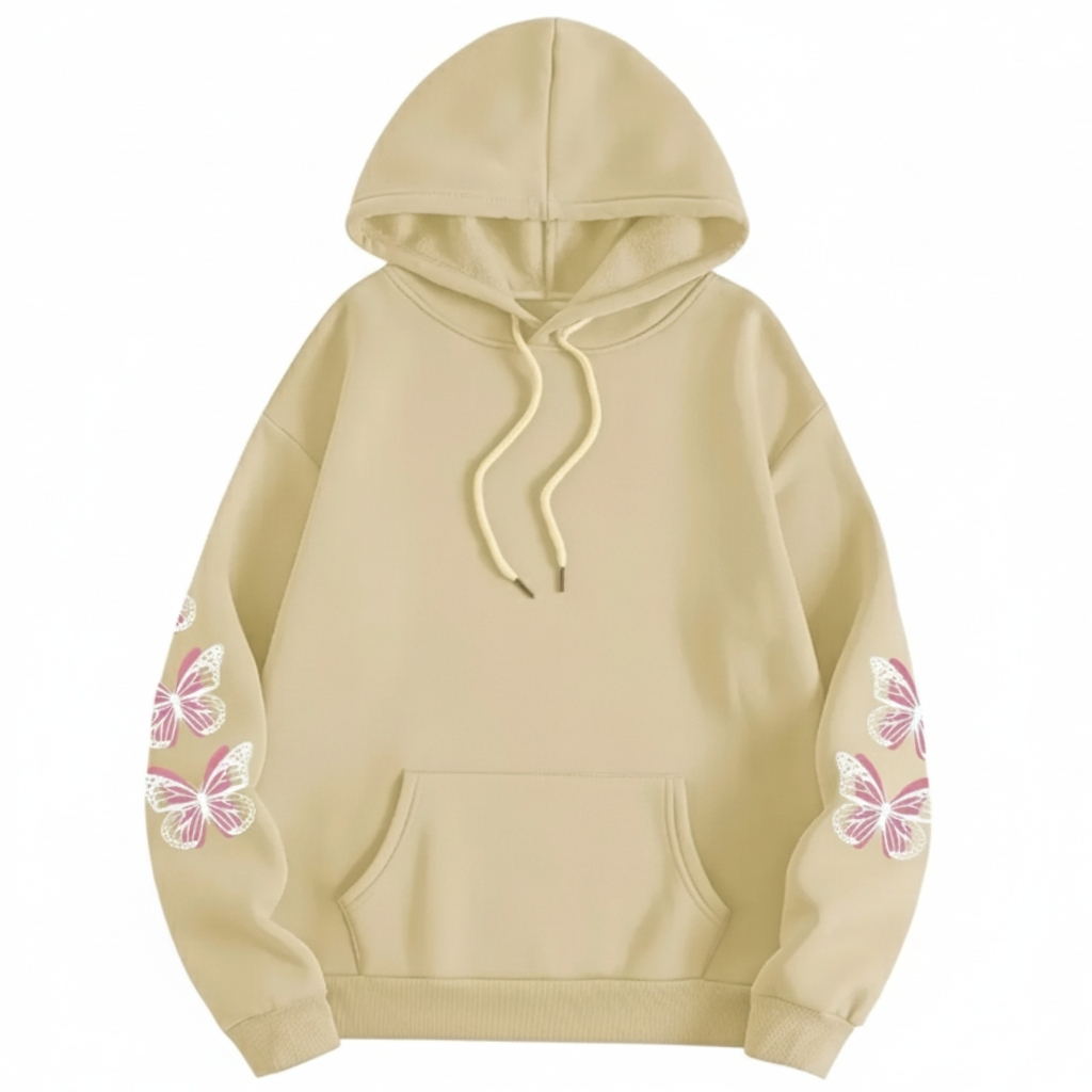 Plus Size Butterfly Print Drawstring Hoodie