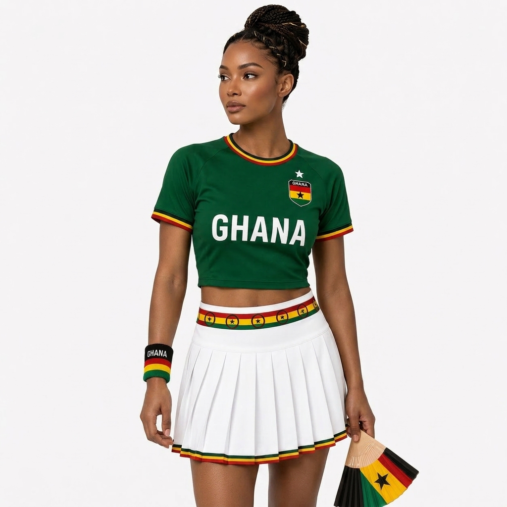 FIFA 2026 Ghana Football Themed Two Piece Skirt Set For Women