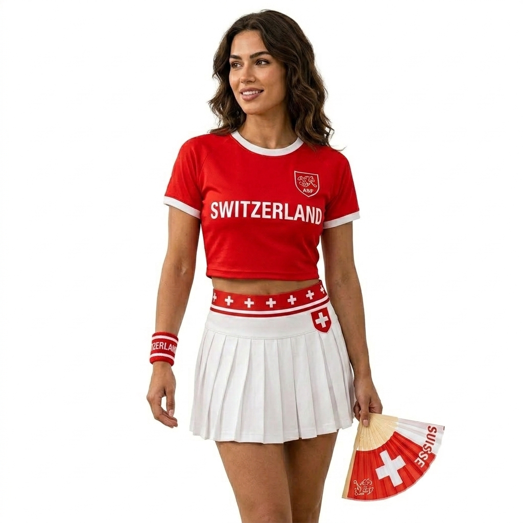 FIFA 2026 Switzerland Football Themed Two Piece Skirt Set For Women