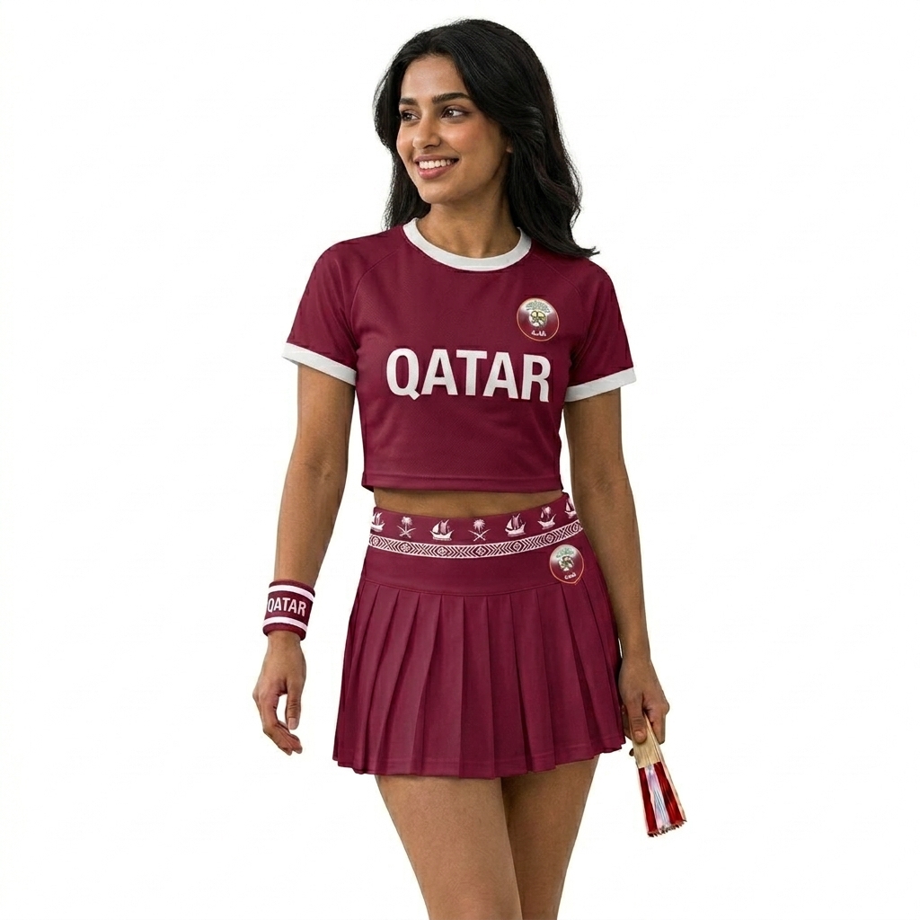FIFA 2026 Qatar Football Themed Two Piece Skirt Set For Women