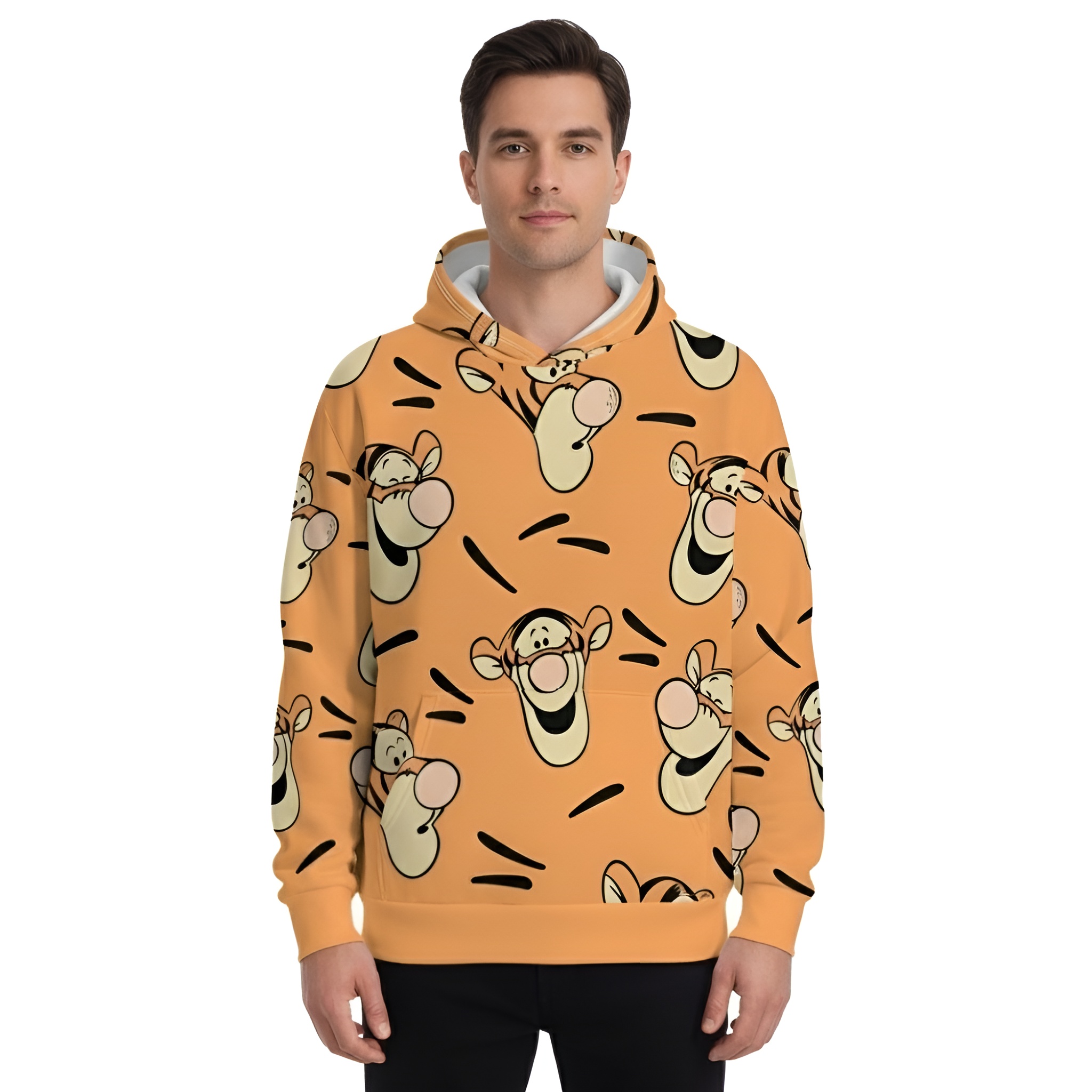 Tiger Character Print Men Pullover Hoodie 