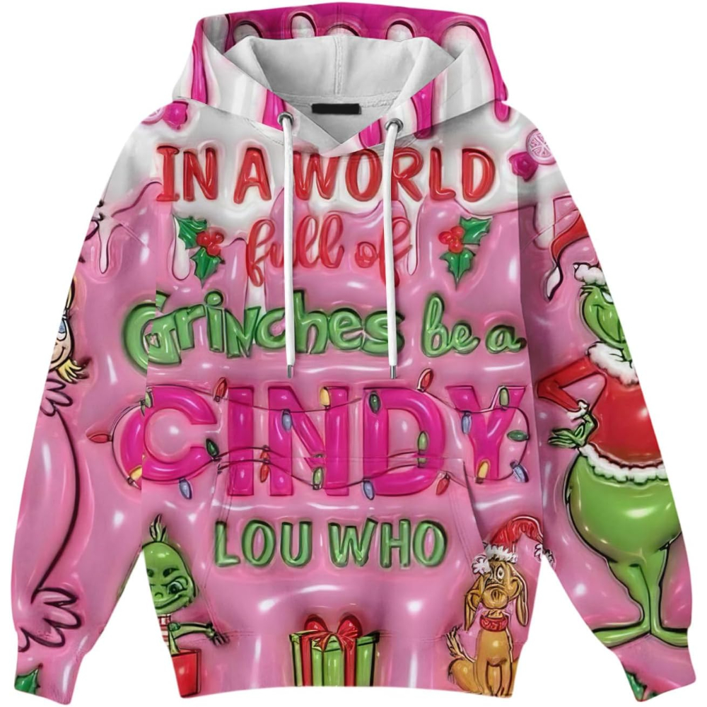 Ugly Christmas Themed Oversized Cartoon Printed Hoodie