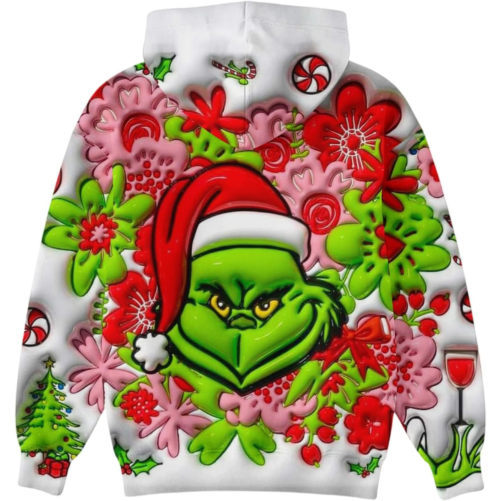 Ugly Christmas Themed Oversized Cartoon Printed Hoodie