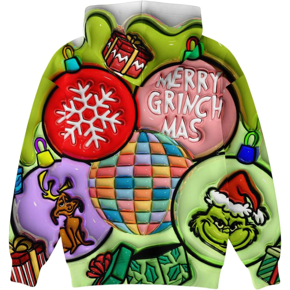 Ugly Christmas Themed Oversized Cartoon Printed Hoodie