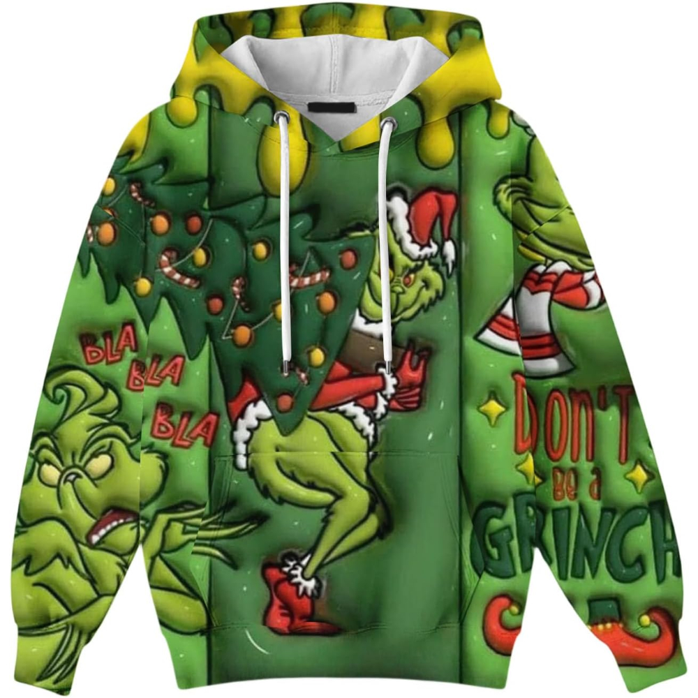 Ugly Christmas Themed Oversized Cartoon Printed Hoodie