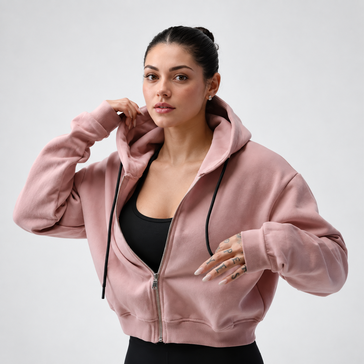 Cropped Pullover Hoodie With Long Sleeve For Women