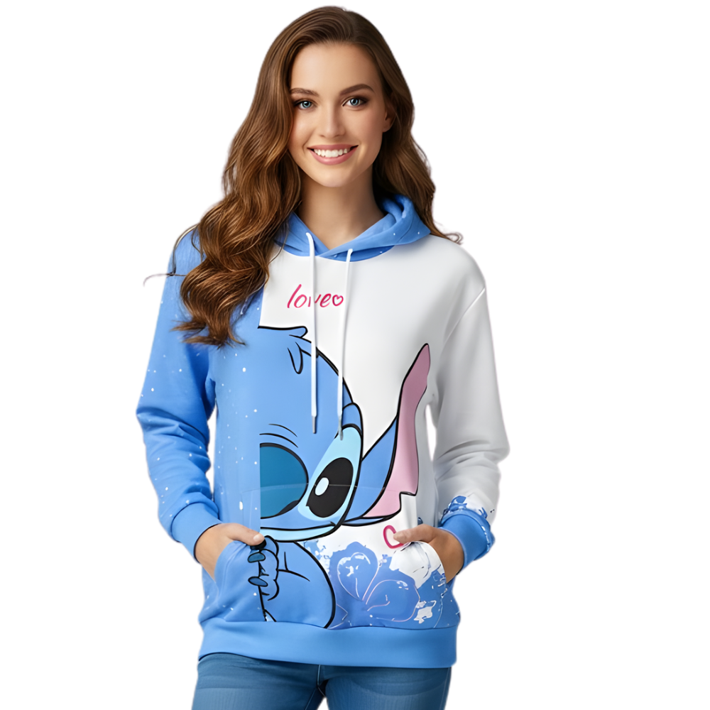 Loose Fit Pullover Graphic Sweatshirt With Drawstring Hood And Front Pockets