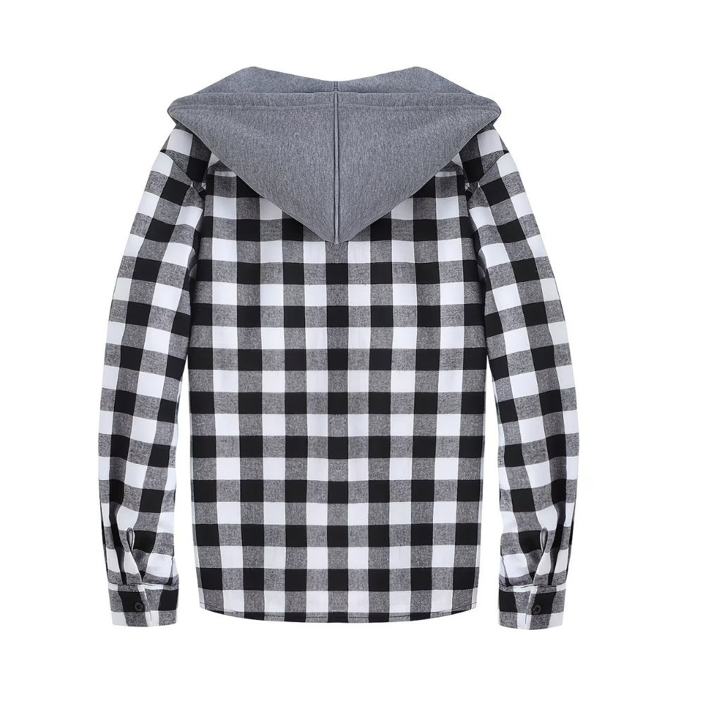 Button Front Hooded Plaid Shirt With Casual Layered Style