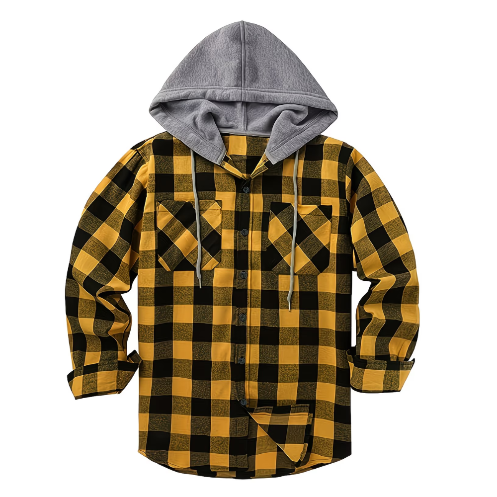 Button Front Hooded Plaid Shirt With Casual Layered Style