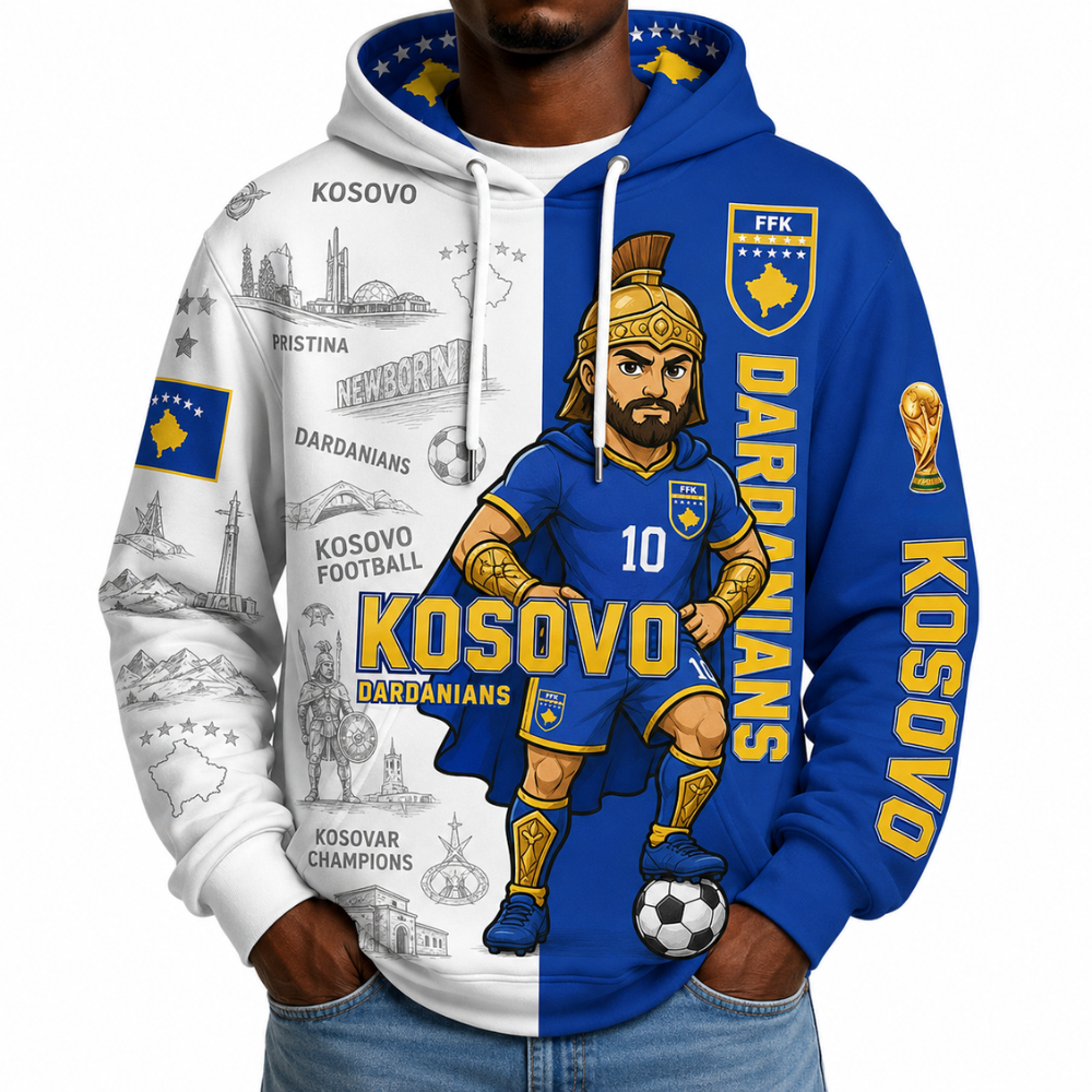 Kosovo Football Themed All Over Printed Hoodie