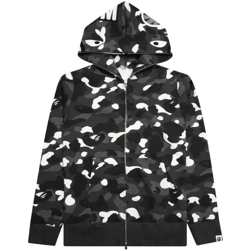 Double Capped Shark Themed Hoodie For Men With Zipper And Fleece Lining