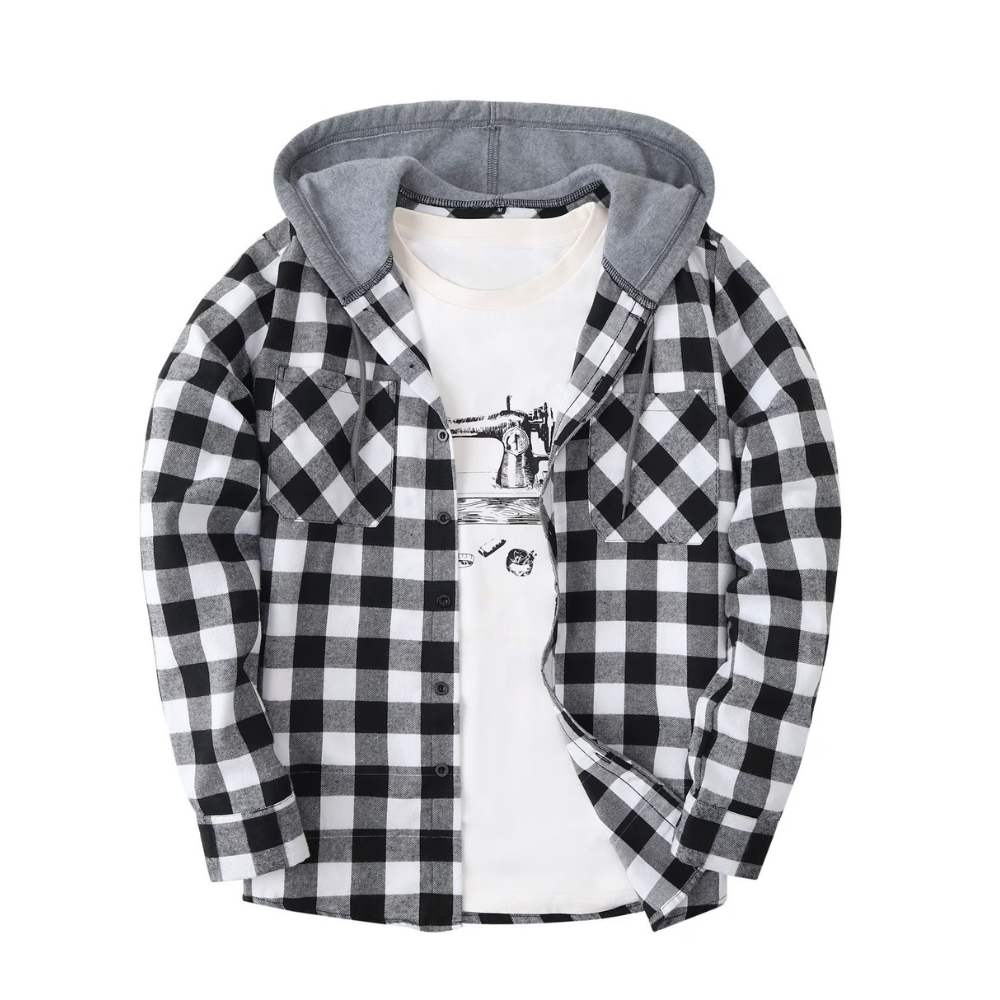 Button Front Hooded Plaid Shirt With Casual Layered Style