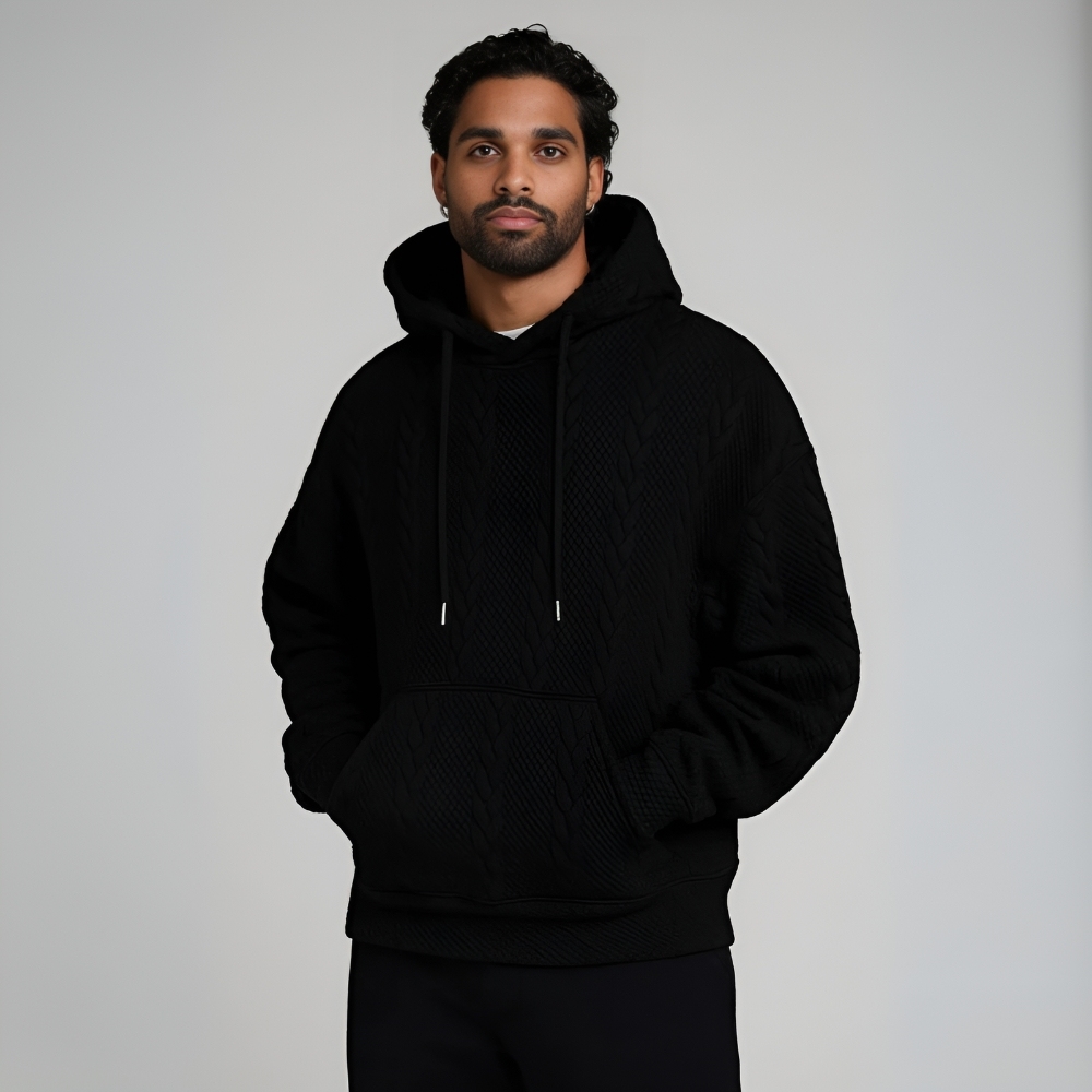 Textured Cable Knit-Pattern Hoodie for Men