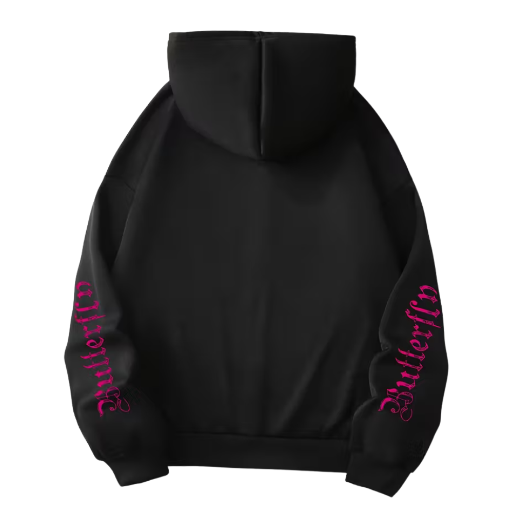 Butterfly Printed Front Zipper Closure Hoodie For Women