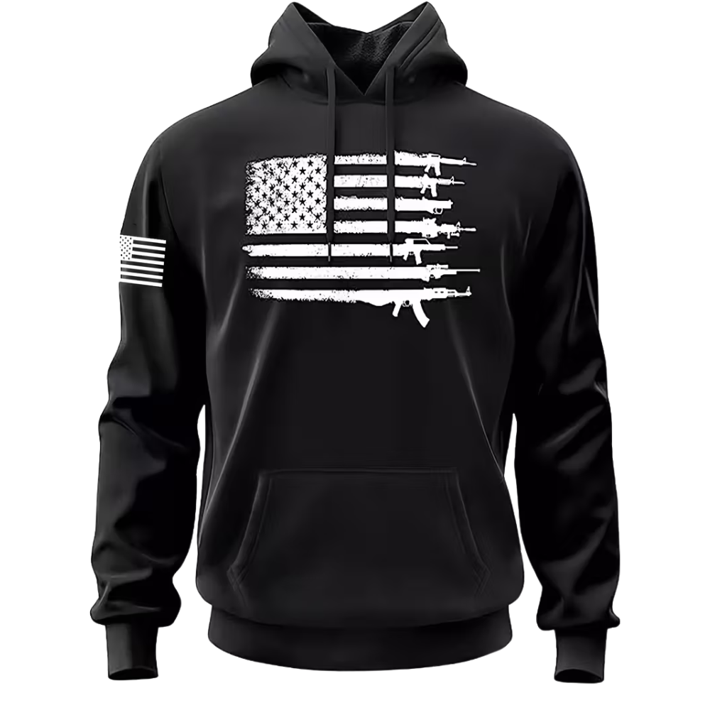 American Flag Graphic Print Drawstring Oversized Pullover Hoodie
