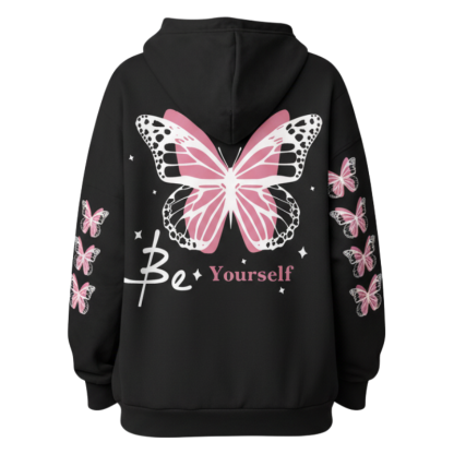  Butterfly Printed Drawstring Hoodie