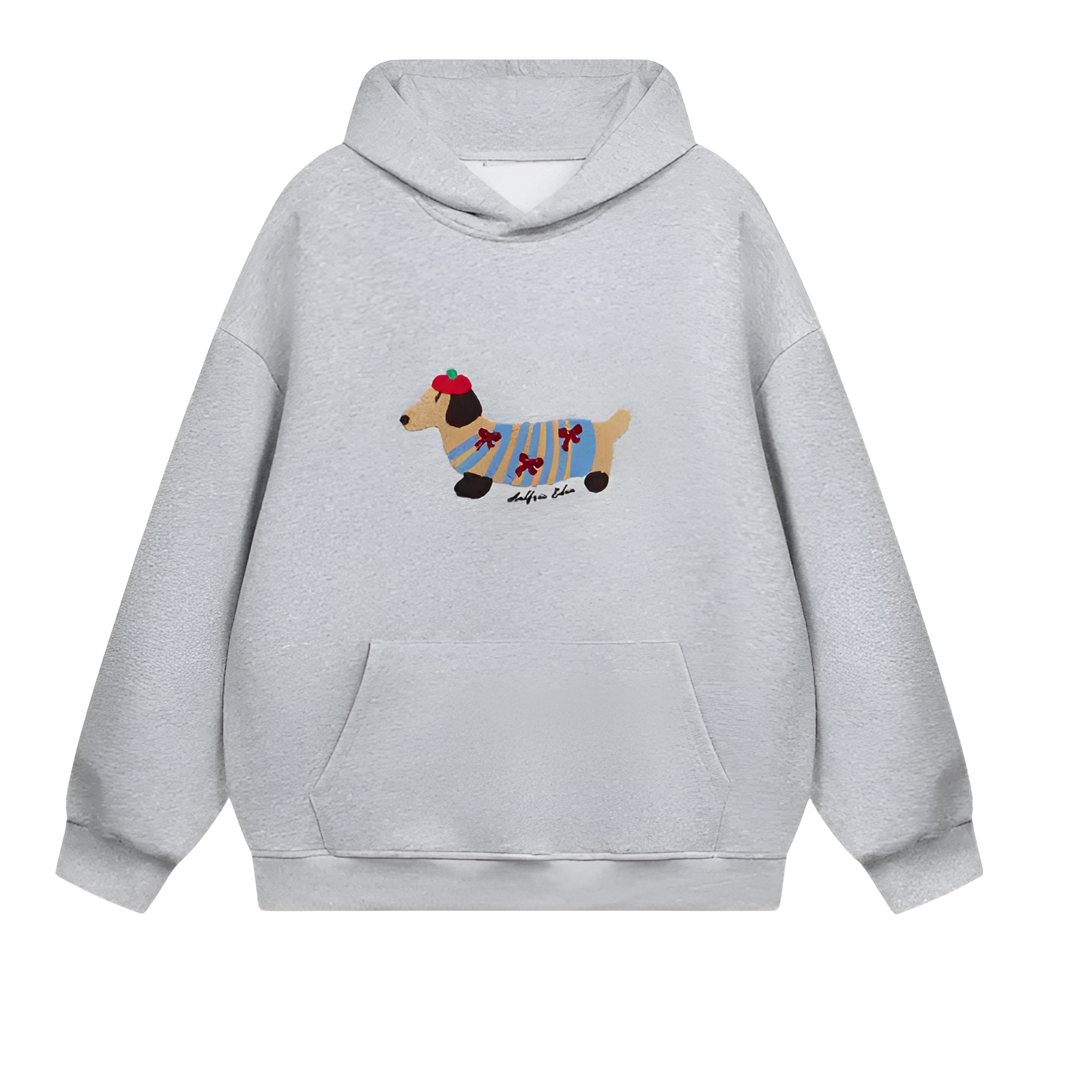 Cartoon Dog Print Oversized Pullover Hoodie