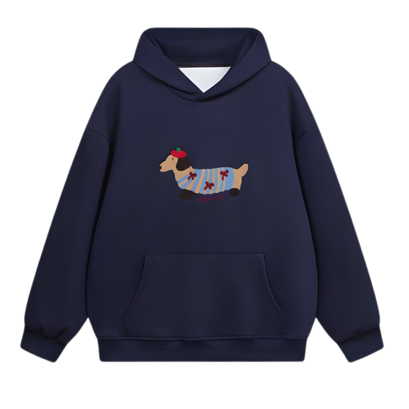Cartoon Dog Print Oversized Pullover Hoodie