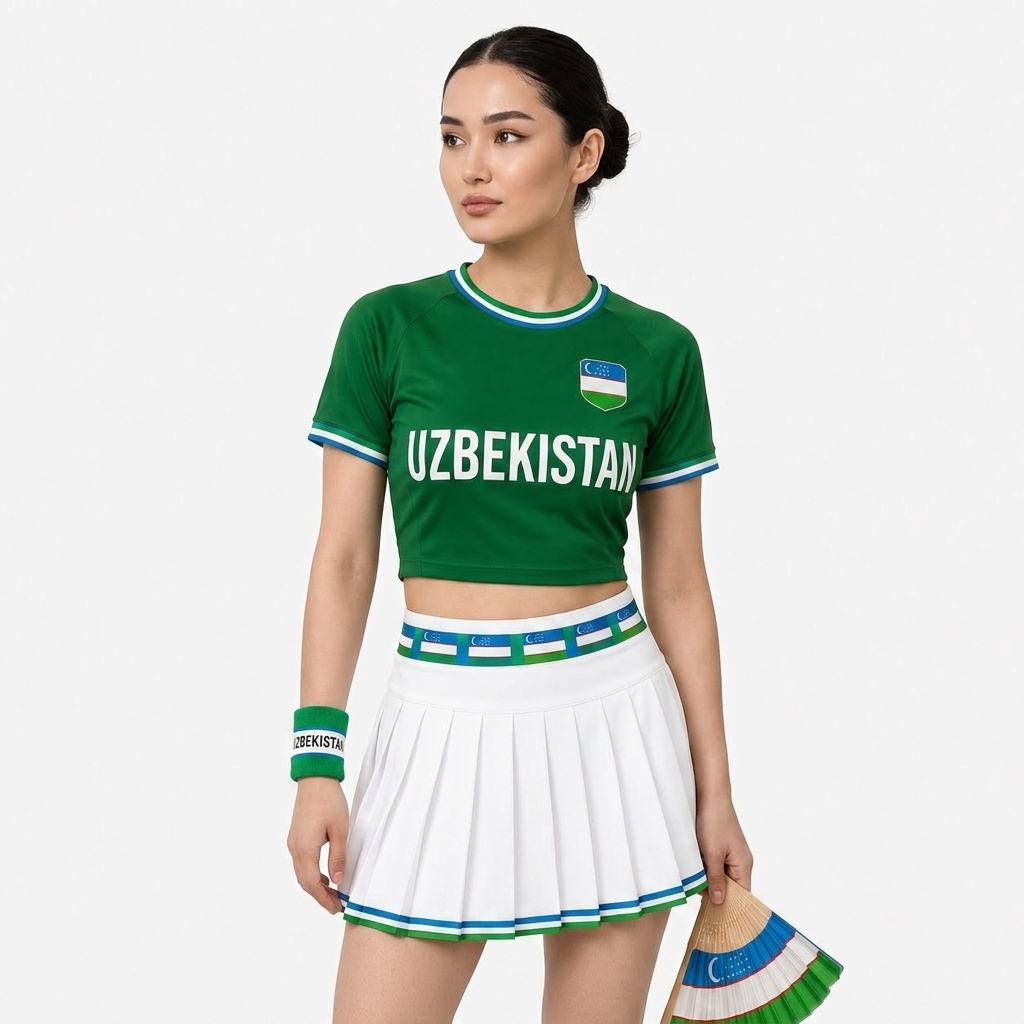 FIFA 2026 Uzbekistan Football Themed Two Piece Skirt Set For Women
