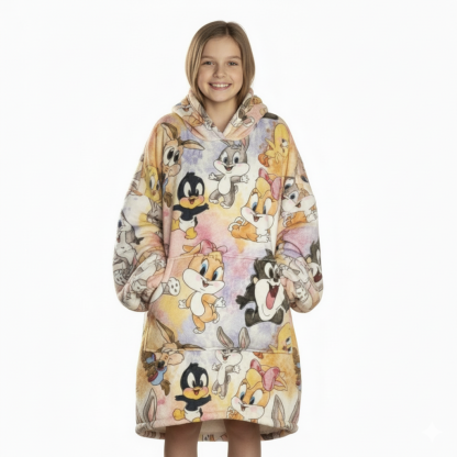 Wearable Blanket Hoodie With Sherpa Lining And Character Design
